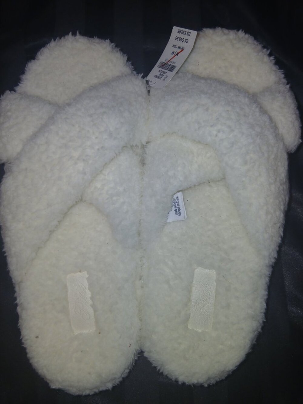 Victoria's Secret PINK White Sherpa Cross-Strap Slippers, Womens M (US 7-8), NWT